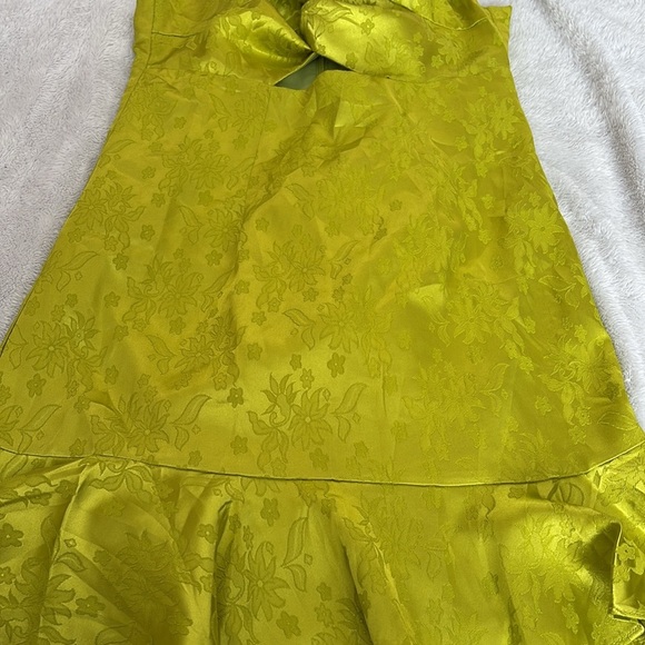 Put Me In a Trance Lime Green Satin Jacquard Cutout Mini Dress - Picture 4 of 13